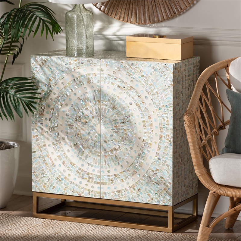 Baxton Studio Quintus Mother of Pearl & Metal Storage Cabinet in Multi-Color