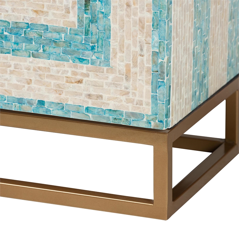 Baxton Studio Utari Mother of Pearl & Metal Storage Cabinet in Beige/Blue