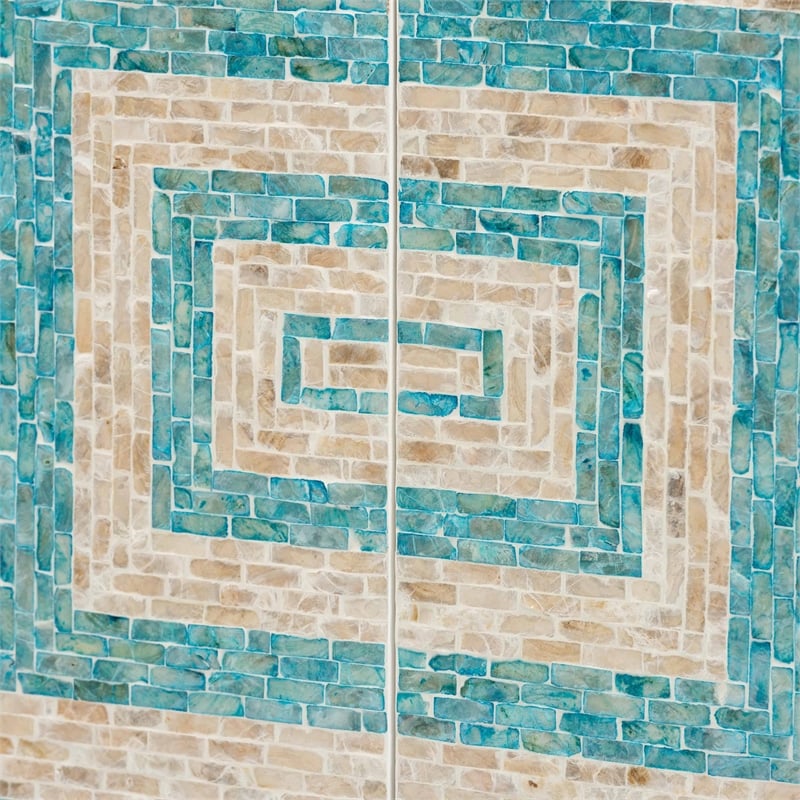 Baxton Studio Utari Mother of Pearl & Metal Storage Cabinet in Beige/Blue