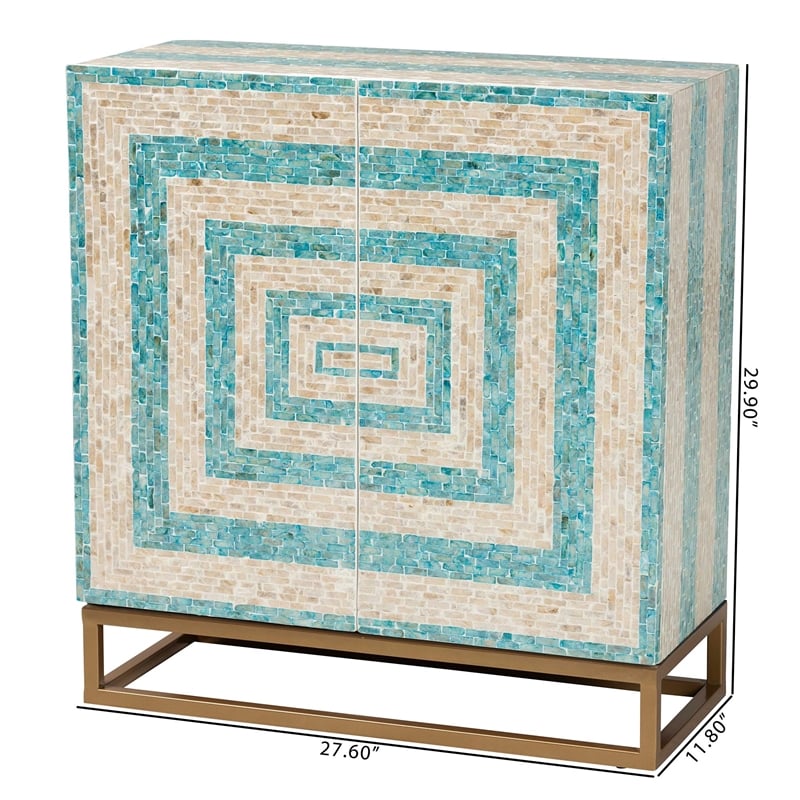 Baxton Studio Utari Mother of Pearl & Metal Storage Cabinet in Beige/Blue