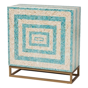 Baxton Studio Utari Mother of Pearl & Metal Storage Cabinet in Beige/Blue