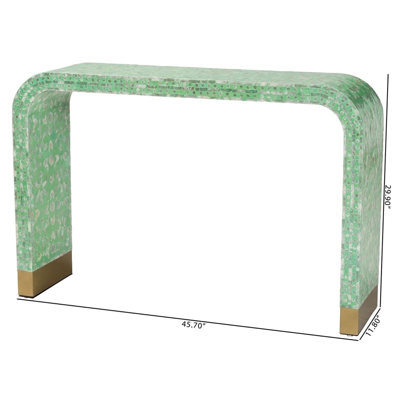 Baxton Studio Didrika Wood & Mother of Pearl Console Table in Seafoam Green