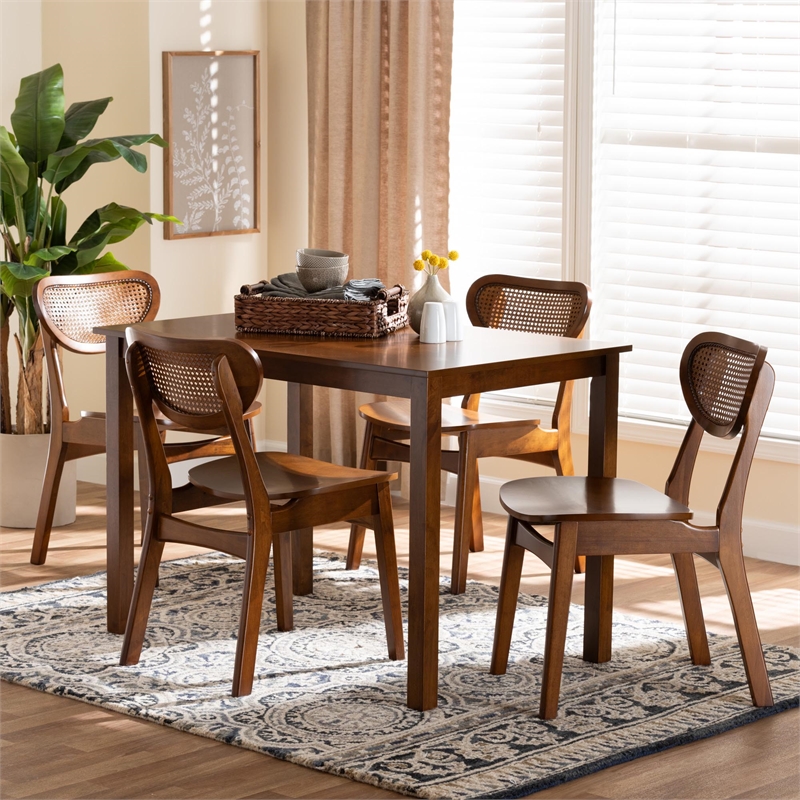 Baxton Studio Jeriah 5-Piece Wood & Rattan Dining Set in Brown