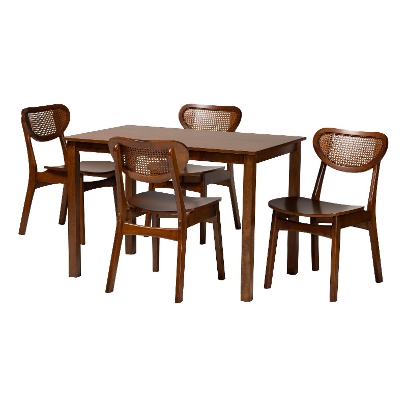 Baxton Studio Jeriah 5-Piece Wood & Rattan Dining Set in Brown