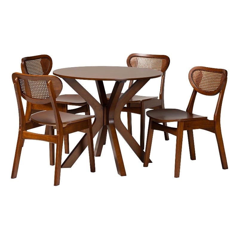 Baxton Studio Giuliana 5-Piece Wood & Rattan Dining Set in Brown