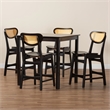 Baxton Studio Hesper 5-Piece Mid-Century Wood & Rattan Pub Set in Brown