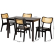 Baxton Studio Estera 5-Piece Wood & Rattan Dining Set in Brown