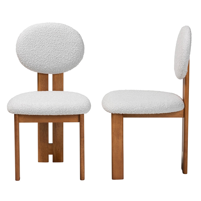 Baxton Studio Kacela Gray Boucle Fabric and Brown Wood 2-Piece Dining Chair Set