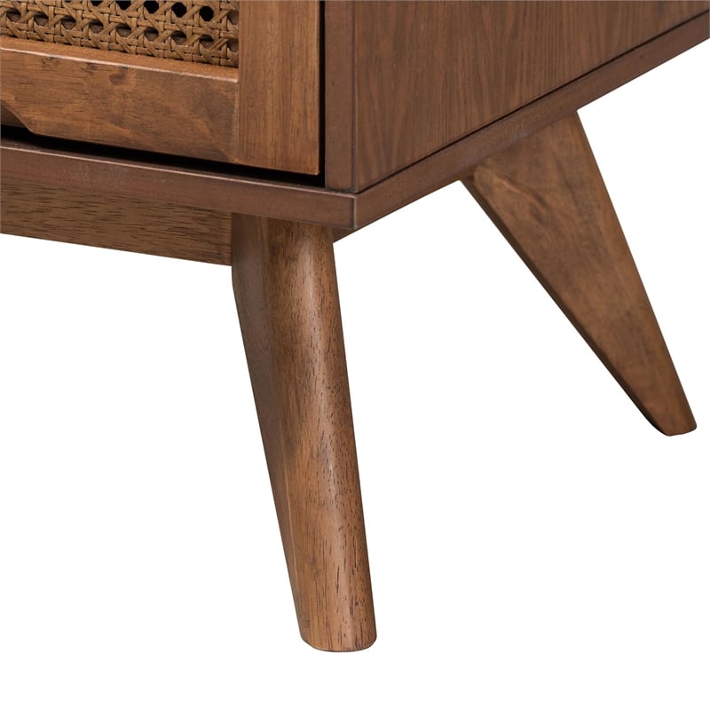 Baxton Studio Nura Walnut Brown Wood and Rattan Queen Size 3-Piece Bedroom Set