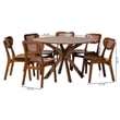 Baxton Studio Giuliana Walnut Brown Wood and Woven Rattan 7-Piece Dining Set