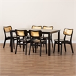 Baxton Studio Estera Dark Brown Finished Wood and Rattan 7-Piece Dining Set