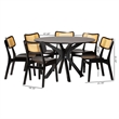 Baxton Studio Linnet Dark Brown Finished Wood and Rattan 7-Piece Dining Set