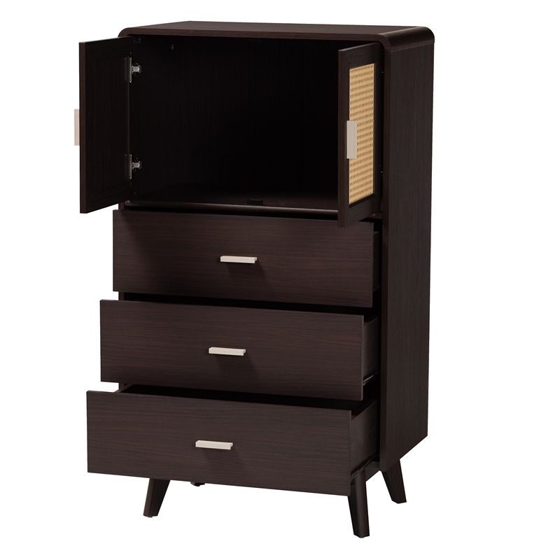 Baxton Studio Giancarlo 3-Drawer Wood Storage Chest with Angled Legs in Brown