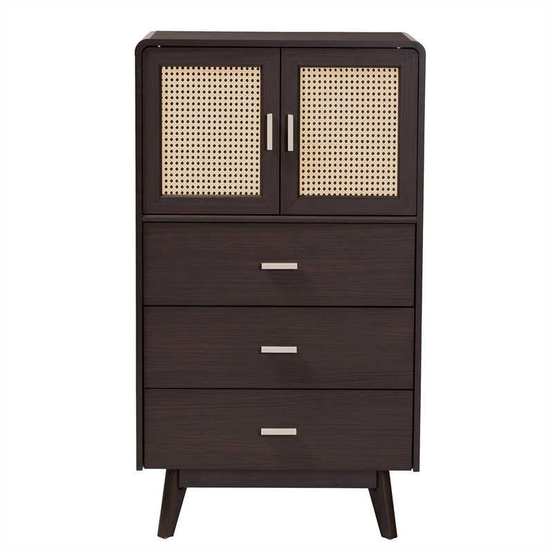 Baxton Studio Giancarlo 3-Drawer Wood Storage Chest with Angled Legs in Brown