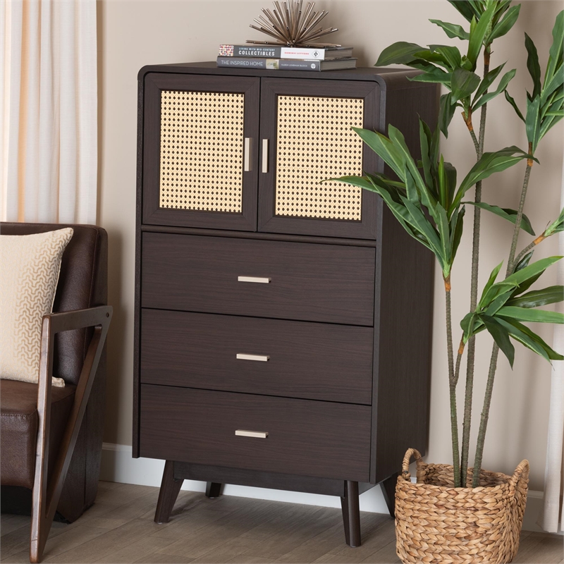 Baxton Studio Giancarlo 3-Drawer Wood Storage Chest with Angled Legs in Brown