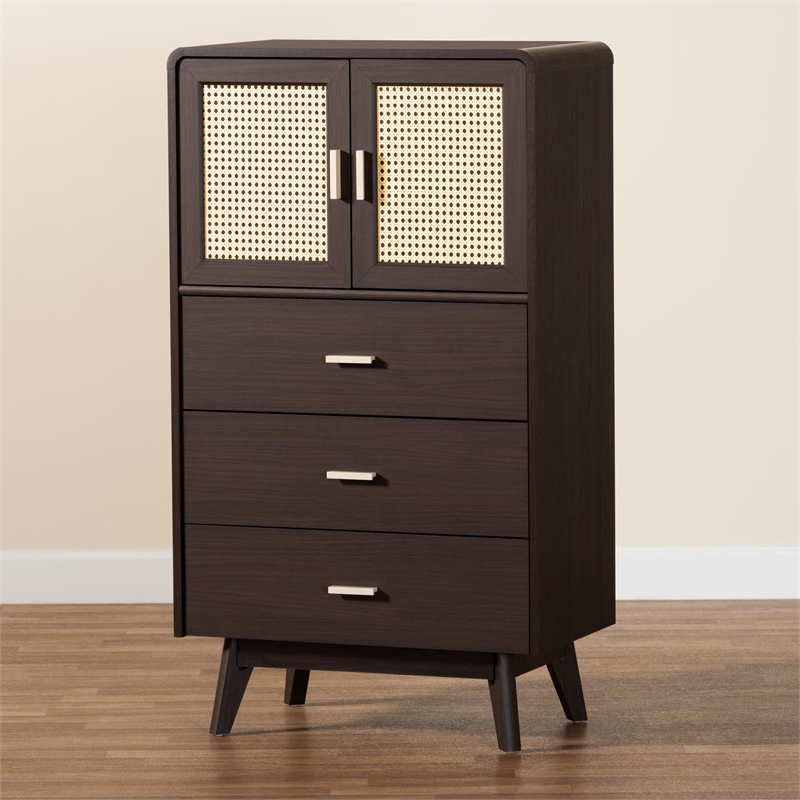 Baxton Studio Giancarlo 3-Drawer Wood Storage Chest with Angled Legs in Brown