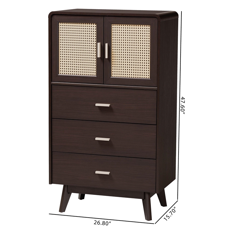 Baxton Studio Giancarlo 3-Drawer Wood Storage Chest with Angled Legs in Brown