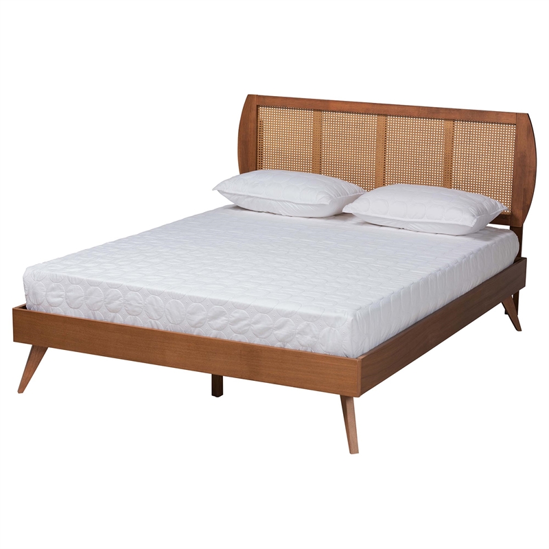 Baxton Studio Asami Brown Wood and Woven Rattan King Size 3-Piece Bedroom Set