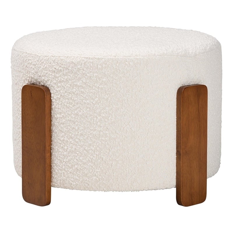 Baxton Studio Finlay Cream Boucle Fabric and Brown Wood Ottoman Footstool