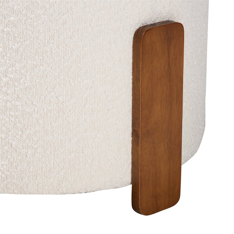 Baxton Studio Finlay Cream Boucle Fabric and Brown Wood Ottoman Footstool