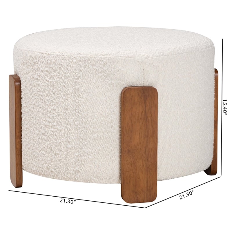 Baxton Studio Finlay Cream Boucle Fabric and Brown Wood Ottoman Footstool