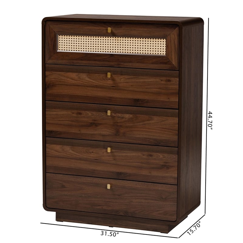 Baxton Studio Jenibelle 5-Drawer Wood Chest with Rounded Corners in Brown