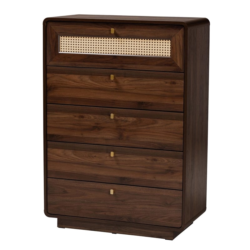 Baxton Studio Jenibelle 5-Drawer Wood Chest with Rounded Corners in Brown