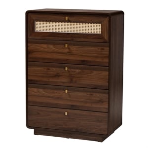 Baxton Studio Jenibelle 5-Drawer Wood Chest with Rounded Corners in Brown