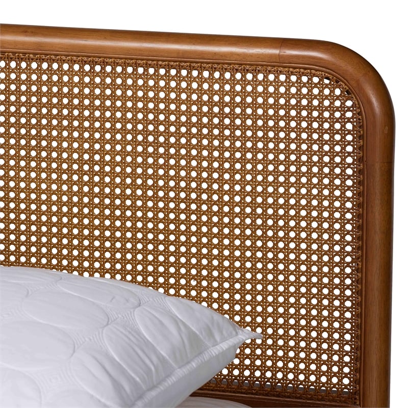 Baxton Studio Rosita Gray Velvet Fabric and Brown Wood Queen Size Platform Bed