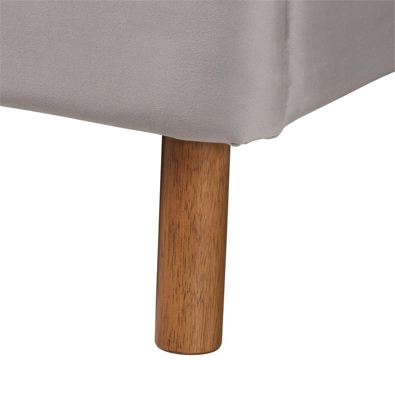 Baxton Studio Rosita Gray Velvet Fabric and Brown Wood Queen Size Platform Bed