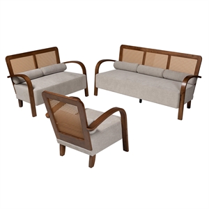 Baxton Studio Sage Gray Fabric and Brown Wood 3-Piece Living Room Set