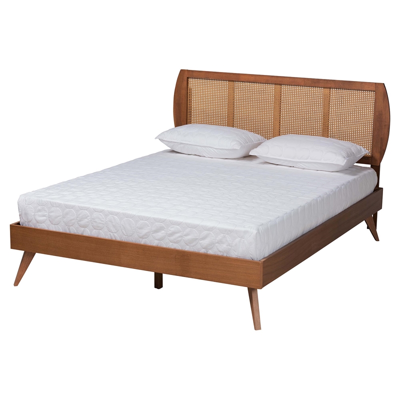 Baxton Studio Asami Brown Wood and Woven Rattan Full Size 4-Piece Bedroom Set