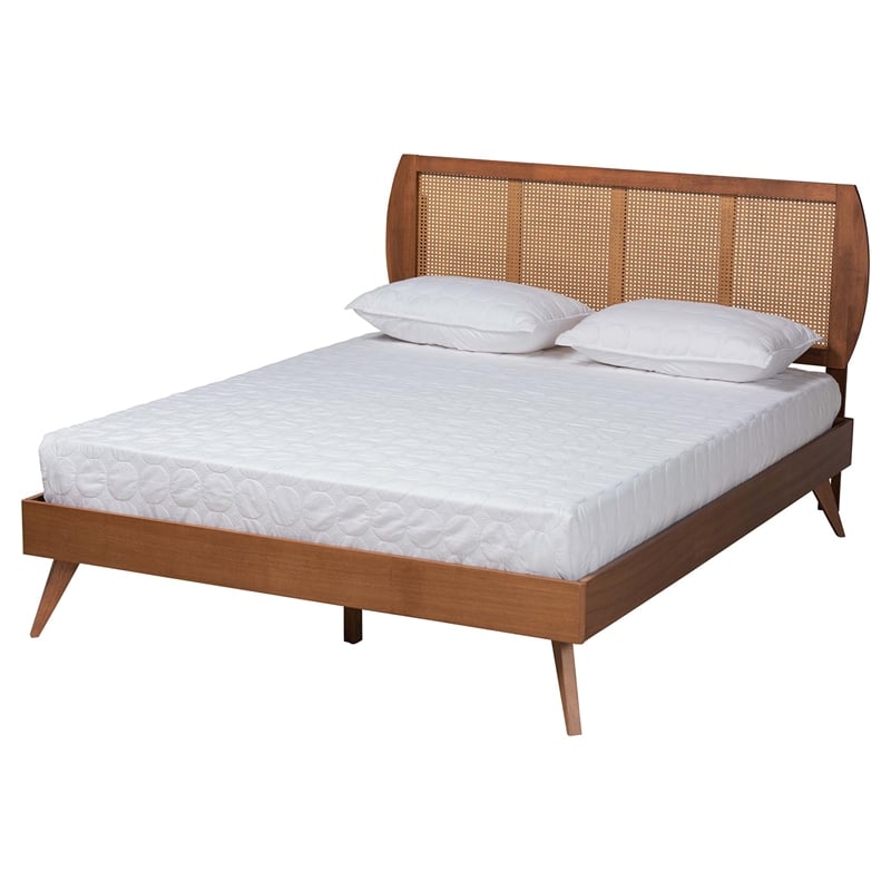 Baxton Studio Asami Brown Wood and Woven Rattan Full Size 5-Piece Bedroom Set