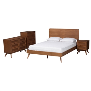 Baxton Studio Demeter Walnut Brown Finished Wood Queen Size 4-Piece Bedroom Set