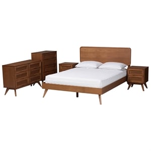 Baxton Studio Demeter Walnut Brown Finished Wood King Size 5-Piece Bedroom Set