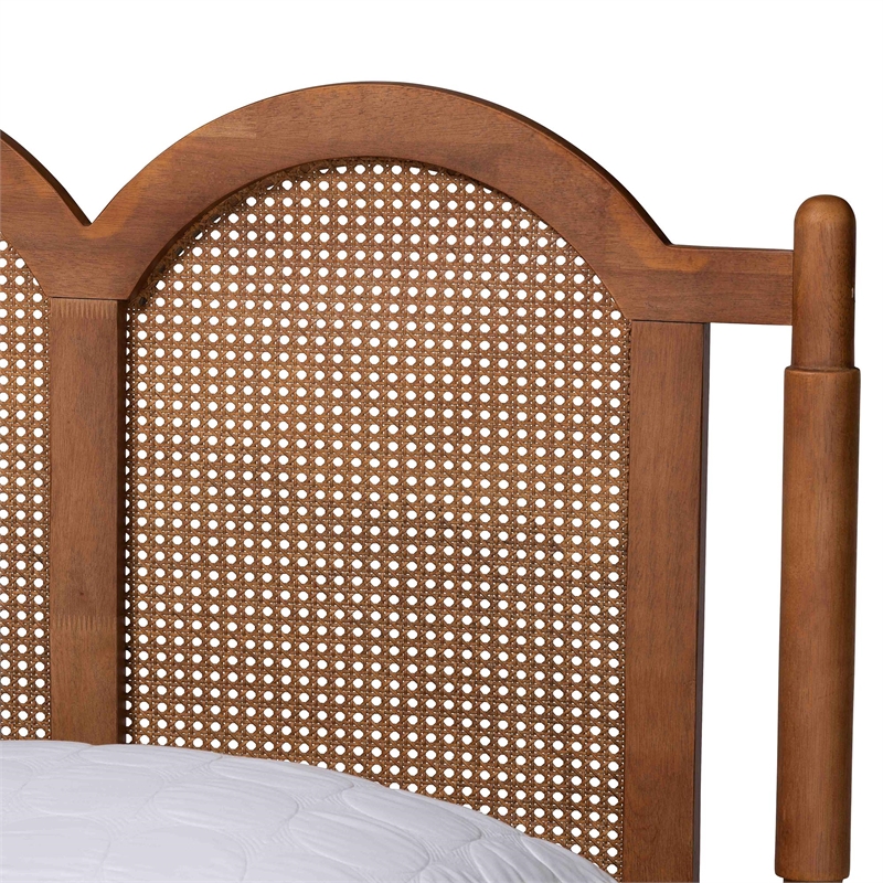 Baxton Studio Thatcher Brown Wood Queen Size Platform Bed with Woven Rattan