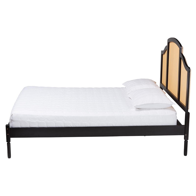 Baxton Studio Librina Black Wood Queen Size Platform Bed with Woven Rattan