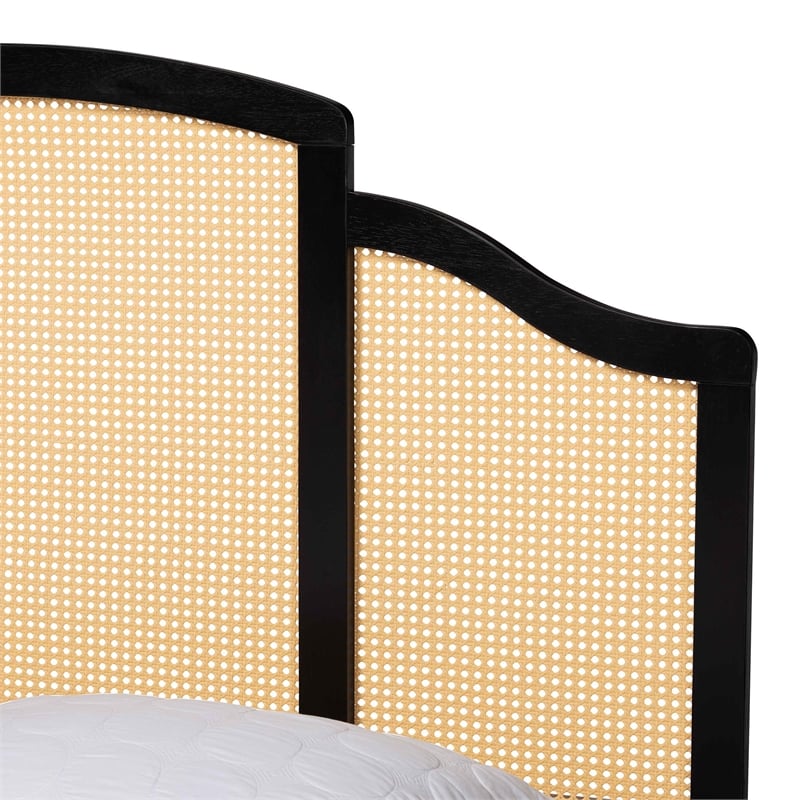 Baxton Studio Librina Black Wood Queen Size Platform Bed with Woven Rattan