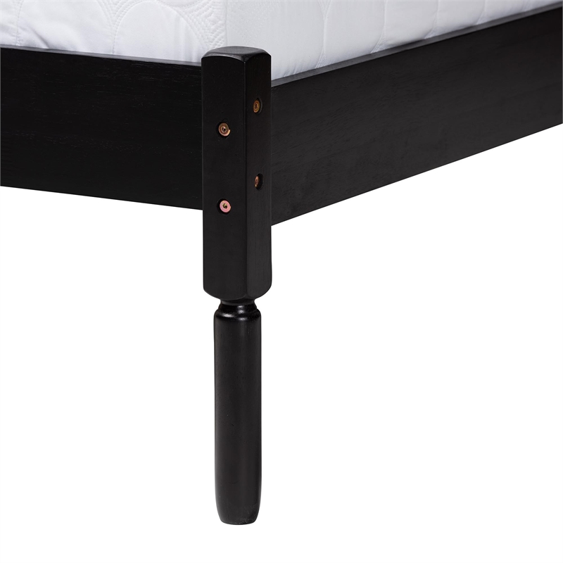 Baxton Studio Librina Black Wood Queen Size Platform Bed with Woven Rattan