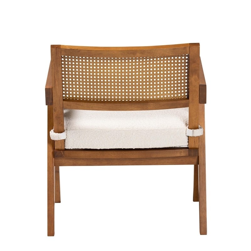 Baxton Studio Jetsam Cream Boucle Fabric and Walnut Brown Wood Arm Chair