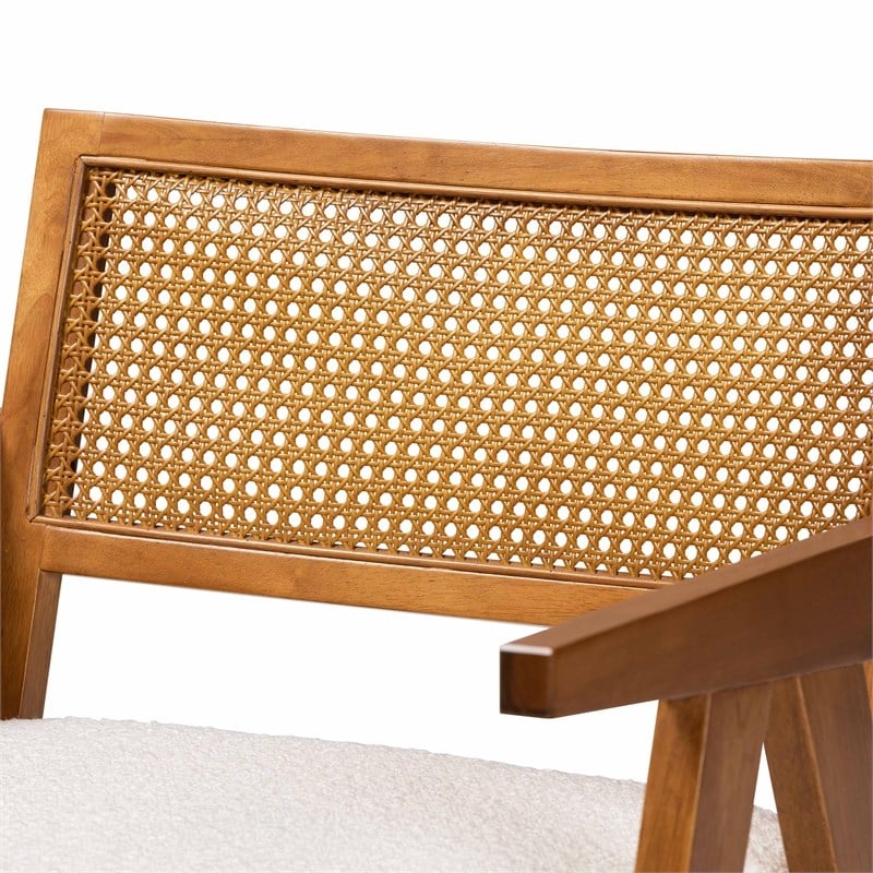 Baxton Studio Jetsam Cream Boucle Fabric and Walnut Brown Wood Arm Chair