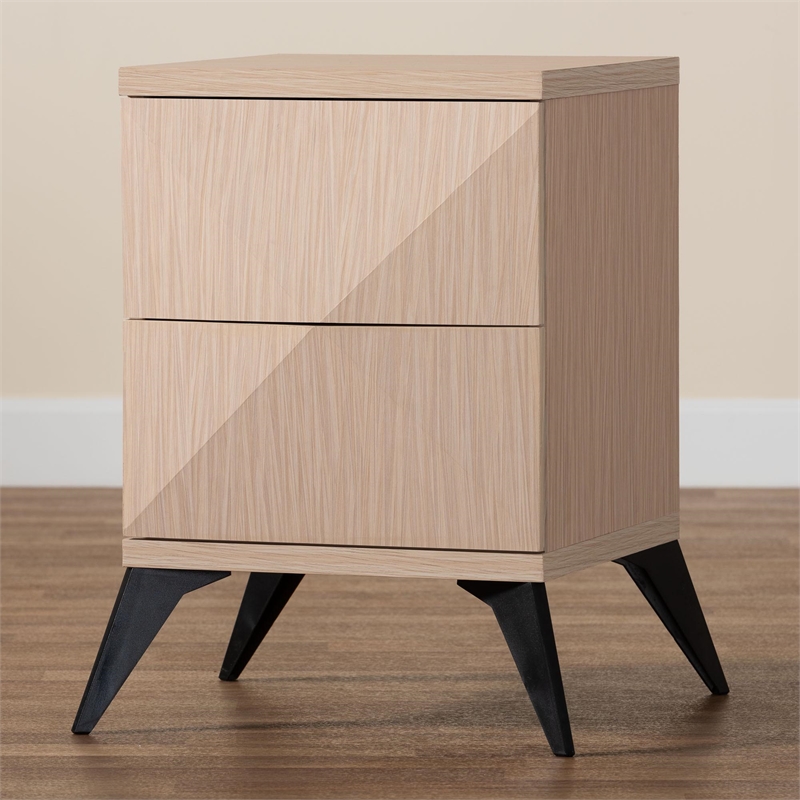 Baxton Studio Draper Two-Tone Light Brown and Black Wood 2-Drawer Nightstand