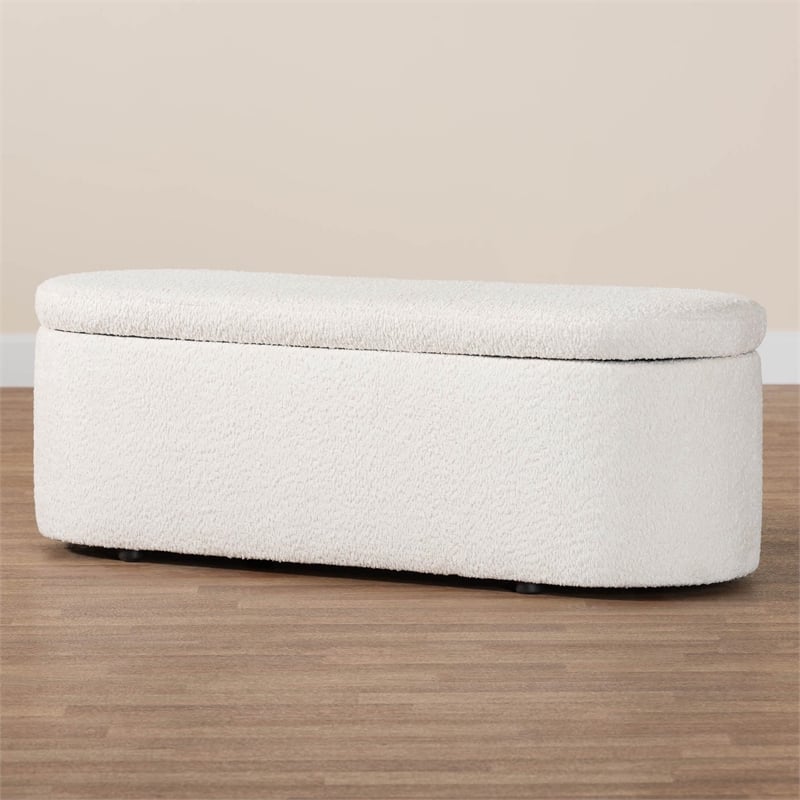 Baxton Studio Lavina Modern White Teddy-Bear Fabric Storage Bench