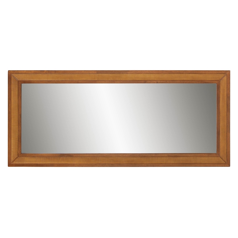 Baxton Studio Rowanne Walnut Brown Rubberwood and Rattan Frame Wall Mirror