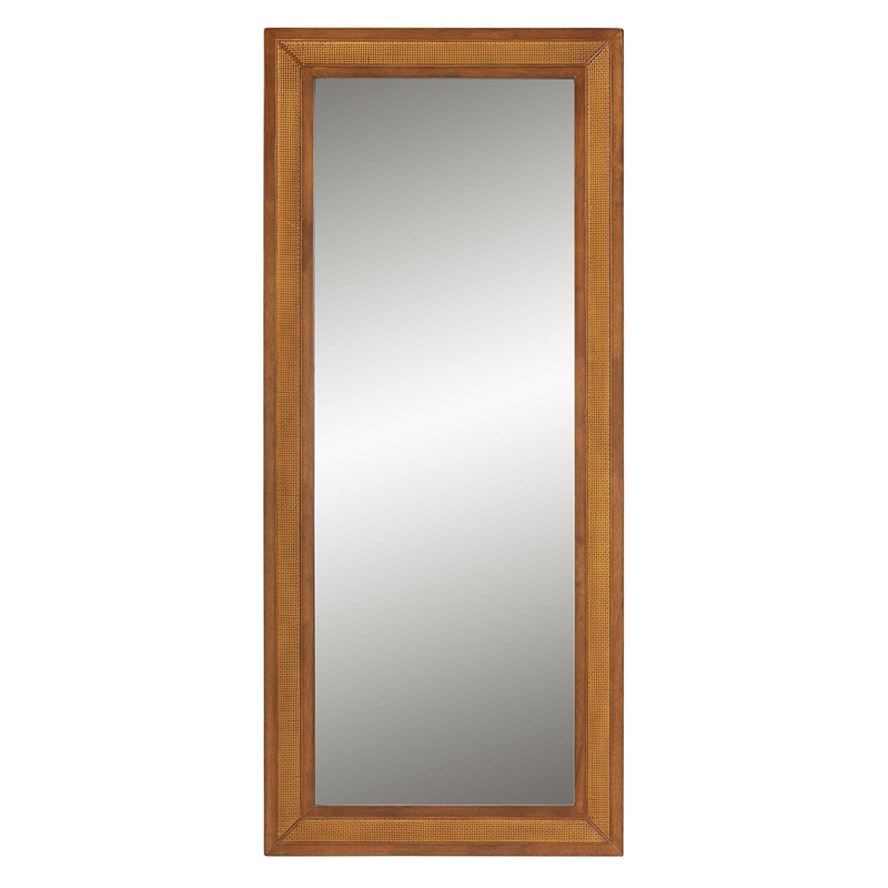 Baxton Studio Rowanne Walnut Brown Rubberwood and Rattan Frame Wall Mirror
