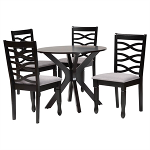 Baxton Studio Mila Grey Fabric and Dark Brown Finished Wood 5-Piece Dining Set