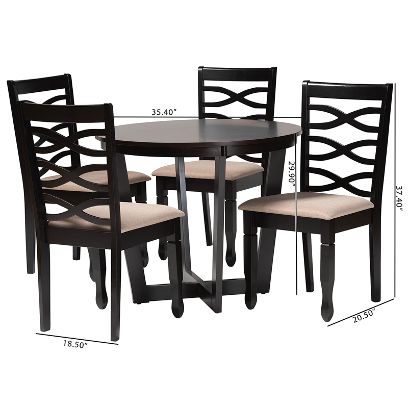 Baxton Studio Leda Sand Fabric and Dark Brown Finished Wood 5-Piece Dining Set