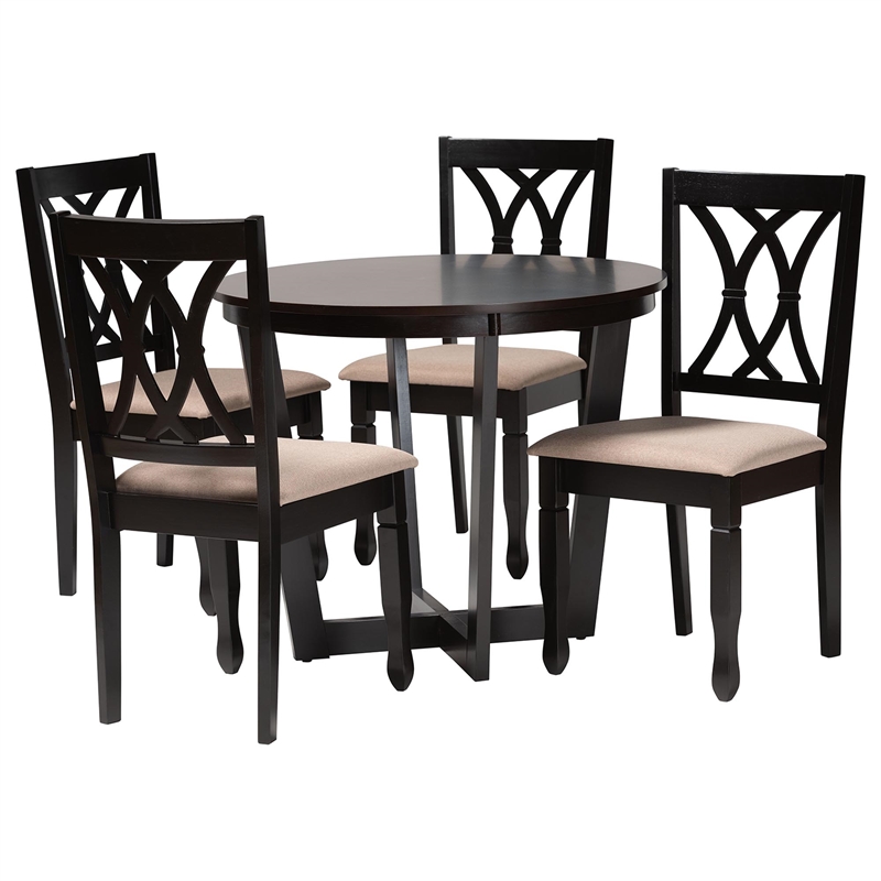 Baxton Studio Aggie Sand Fabric and Dark Brown Finished Wood 5-Piece Dining Set