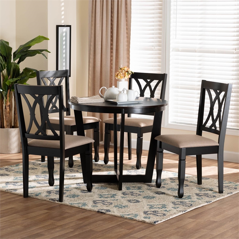 Baxton Studio Aggie Sand Fabric and Dark Brown Finished Wood 5-Piece Dining Set