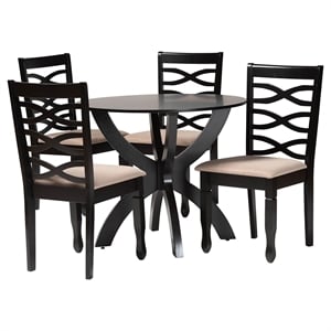 Baxton Studio Aspen Sand Fabric and Dark Brown Finished Wood 5-Piece Dining Set